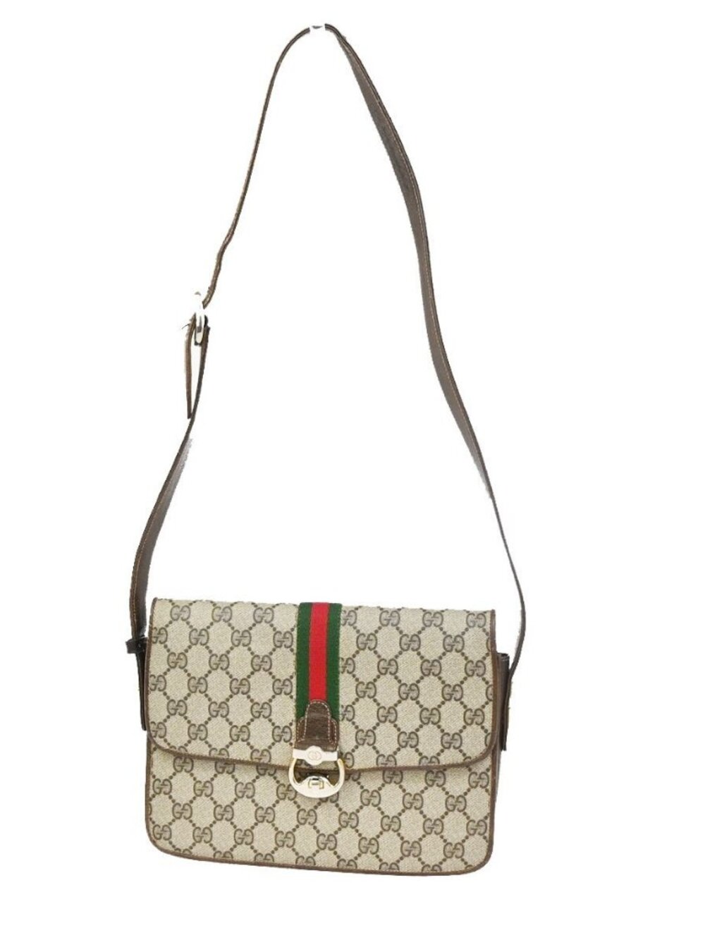 GUCCI Logo GG Pattern Sherry Flap Shoulder Bag PVC Leather Brown GHW 67KC907 - Picture 1 of 16